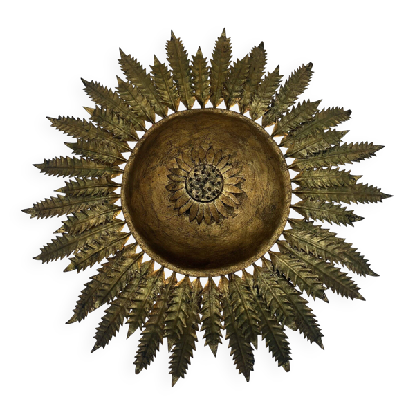 Grande applique murale « Sol » fer forgé doré – Espagne, années 1950
