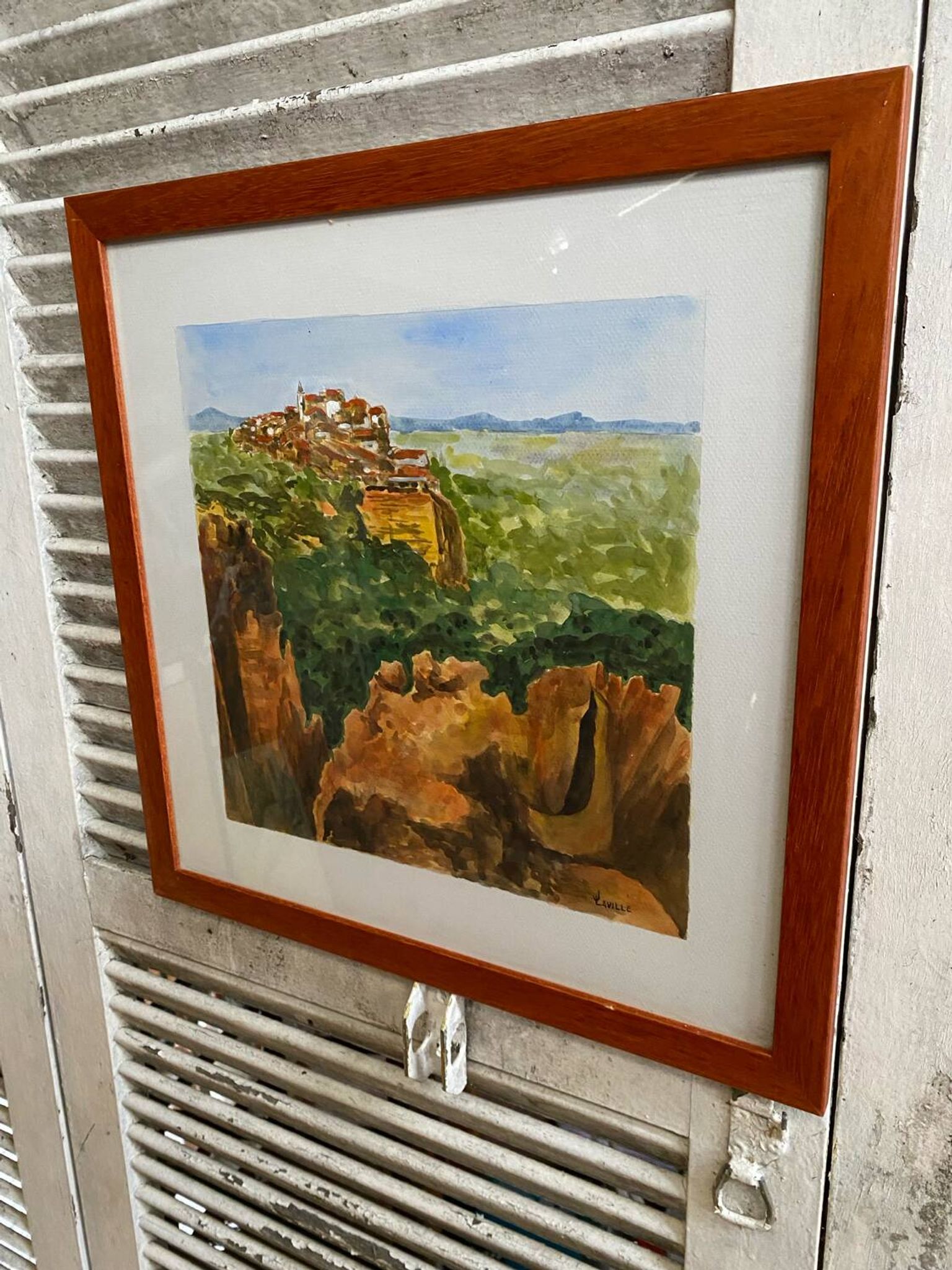 Old painting jean laville st germain roussillon + wooden frame