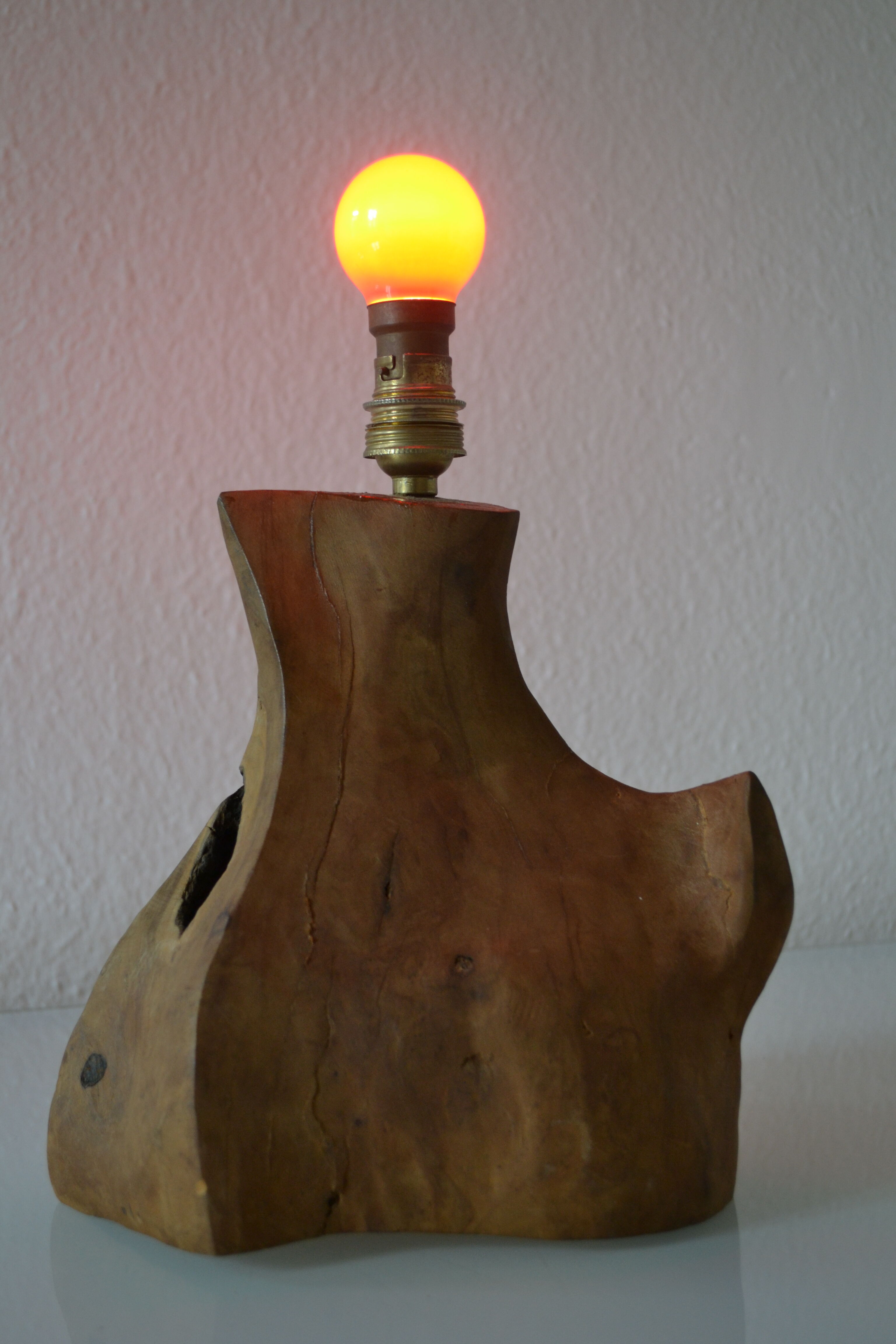 Modernist brutalist lamp free form years 60 olive wood