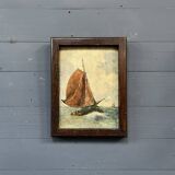 Peinture à l'huile ancienne avec des voiliers