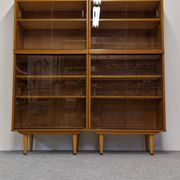 Bibliothèque vitrée 4 modules en chêne blond, France vers 1960