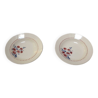 2 assiettes creuses anciennes demi porcelaine faïence Badonviller Ø22.5 Lot F