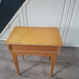 Vintage 60 year bedside table with a compass foot drawer like marquetry on the drawer