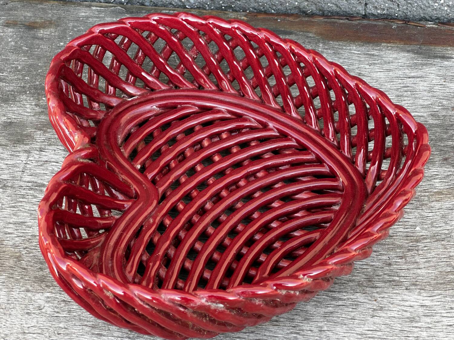 Heart-shaped woven ceramic basket/empty pocket Vallauris 50's