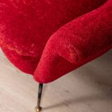 Large 1950s vintage curved sofa in red velvet italian design