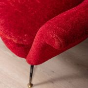 Large 1950s vintage curved sofa in red velvet italian design