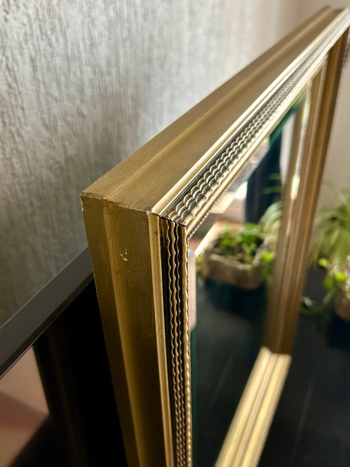 Large antique beveled mirror in the Napoleon III style - Gold and black frame