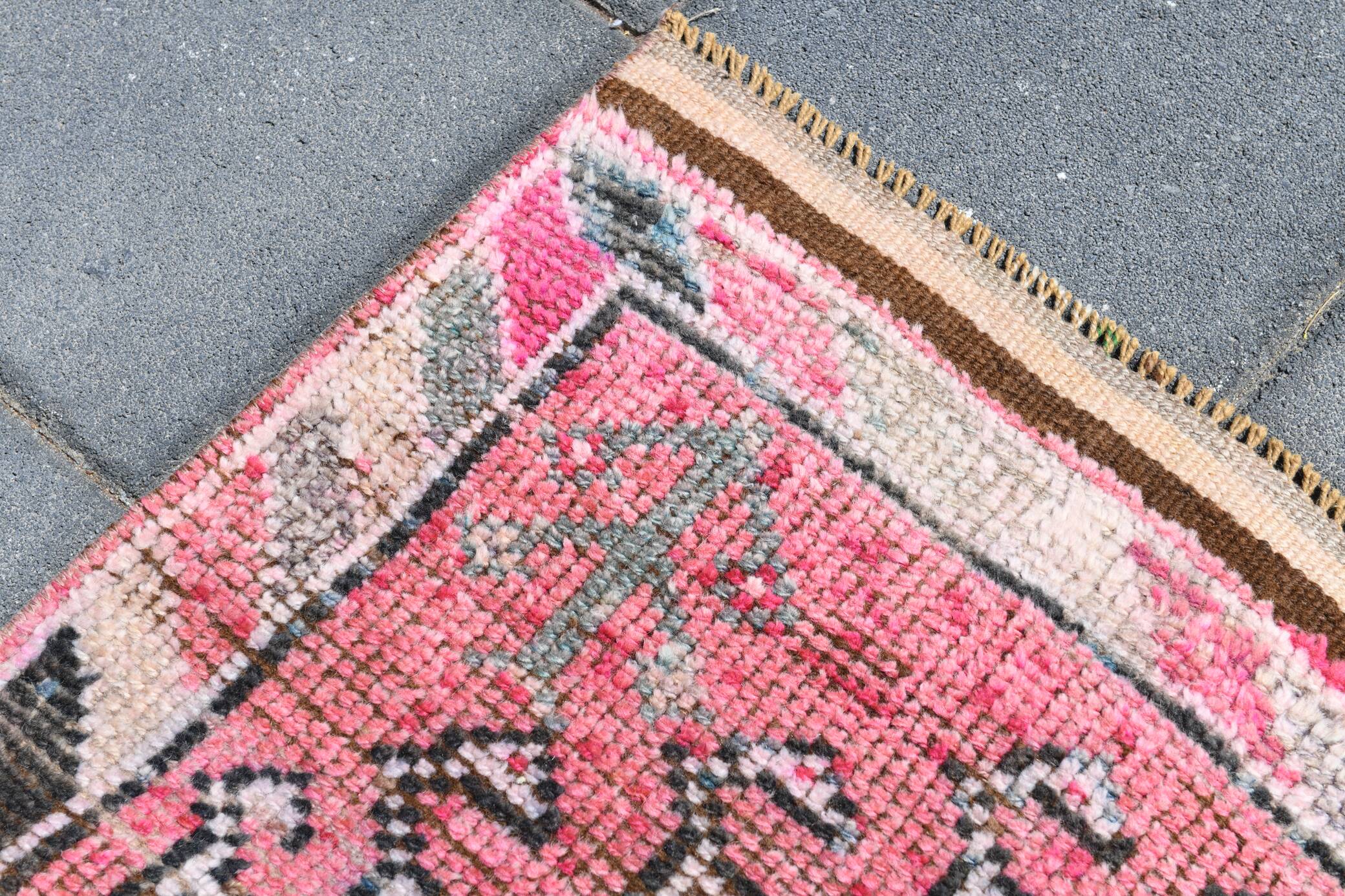 Tapis Couloir Rose à Médaillons, Tapis Turc Vintage, 86x364 Cm