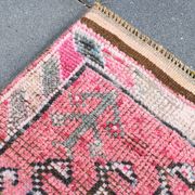 Tapis Couloir Rose à Médaillons, Tapis Turc Vintage, 86x364 Cm