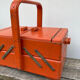Orange wooden sewing box 1960 1970