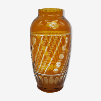 Old amber-cut glass vase