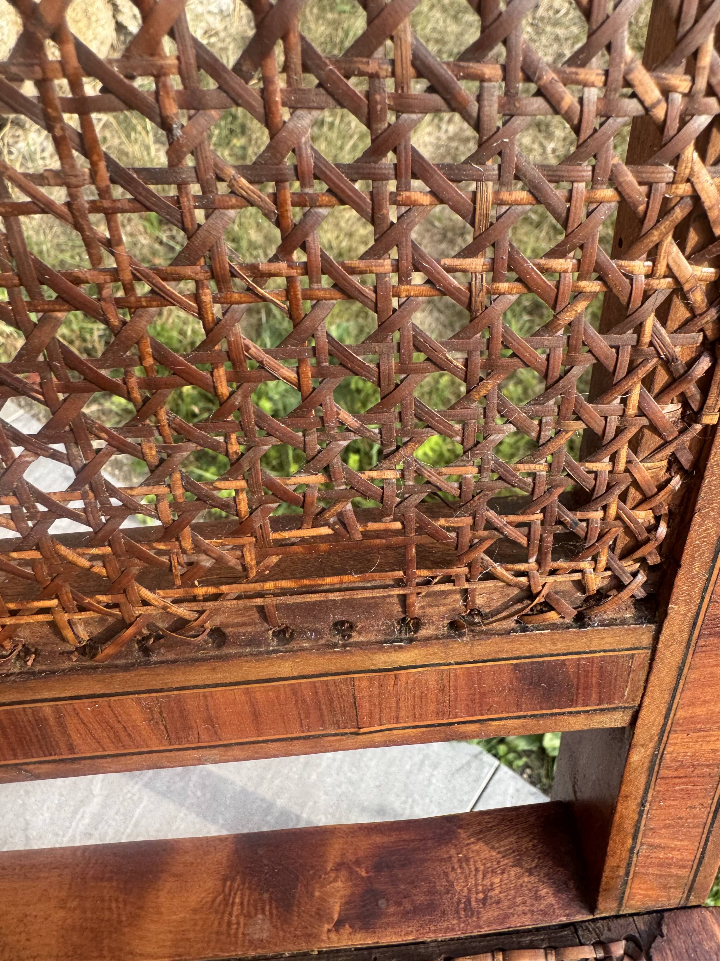 Set of four antique Louis XVI style chairs, wood and cane