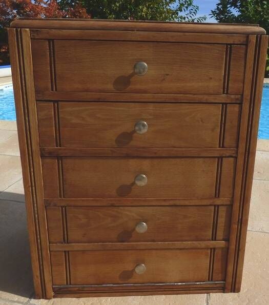Antique upholsterer furniture with 3 drawers and a false drawer door – Completely restored