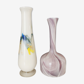 Ensemble de deux vases en verre marmoréen de Murano