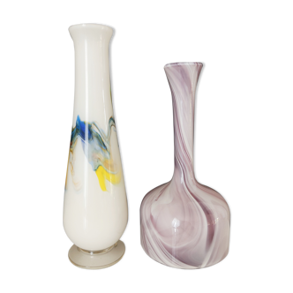 Set of two Murano marmorean glass vases