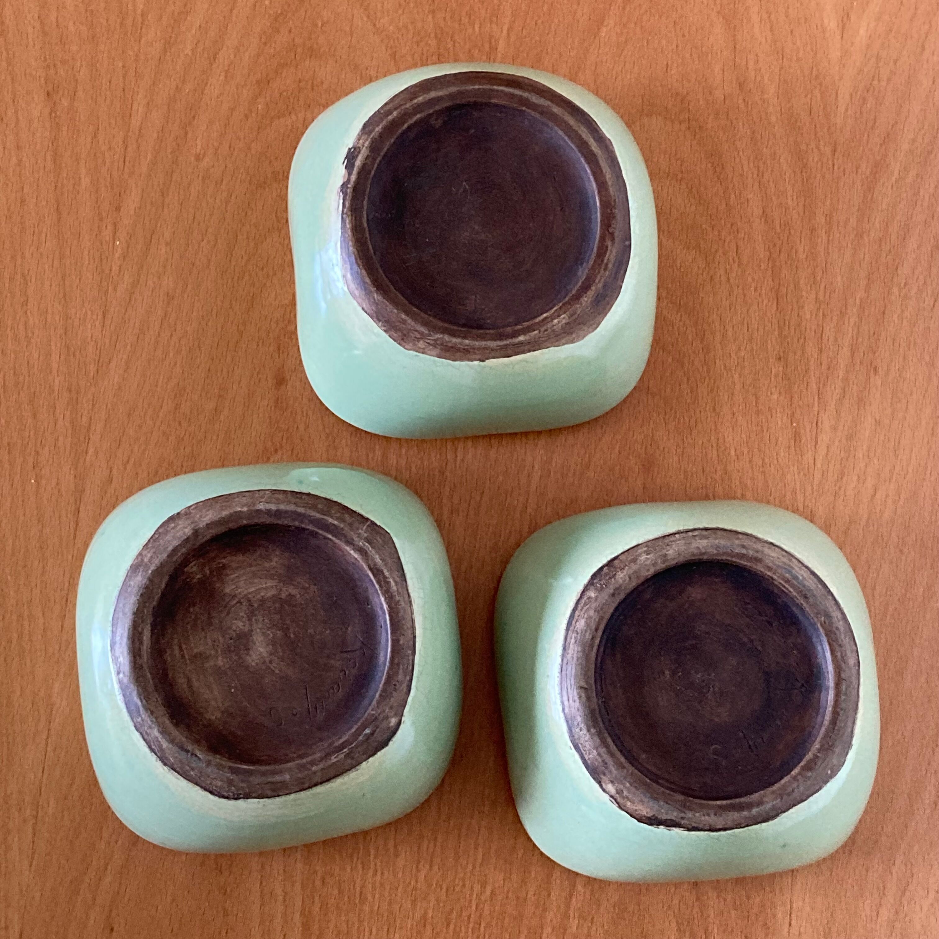 3 bowls 50s celadon Keramos