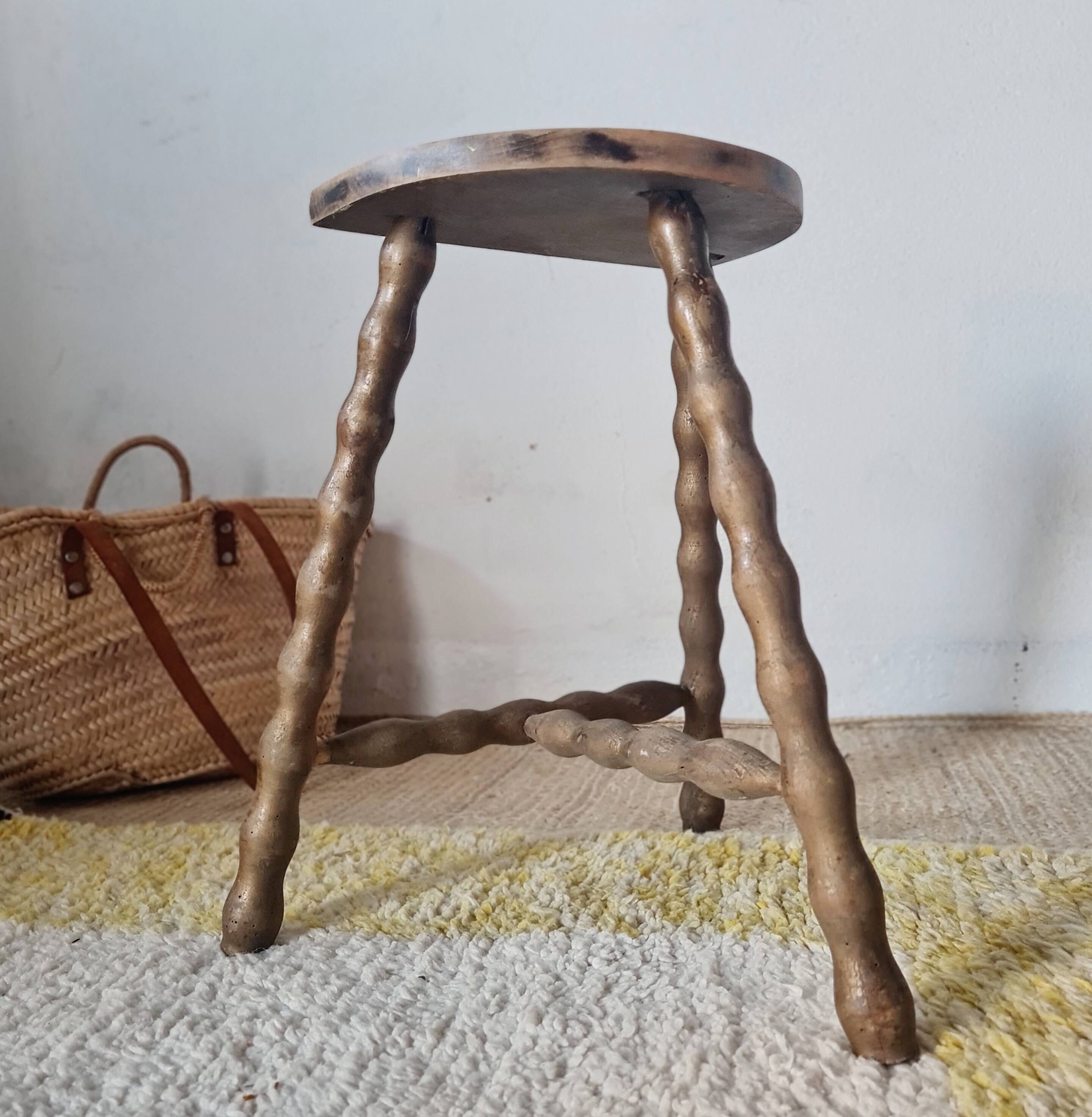 Antique wooden tripod stool - turned legs