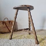 Antique wooden tripod stool - turned legs