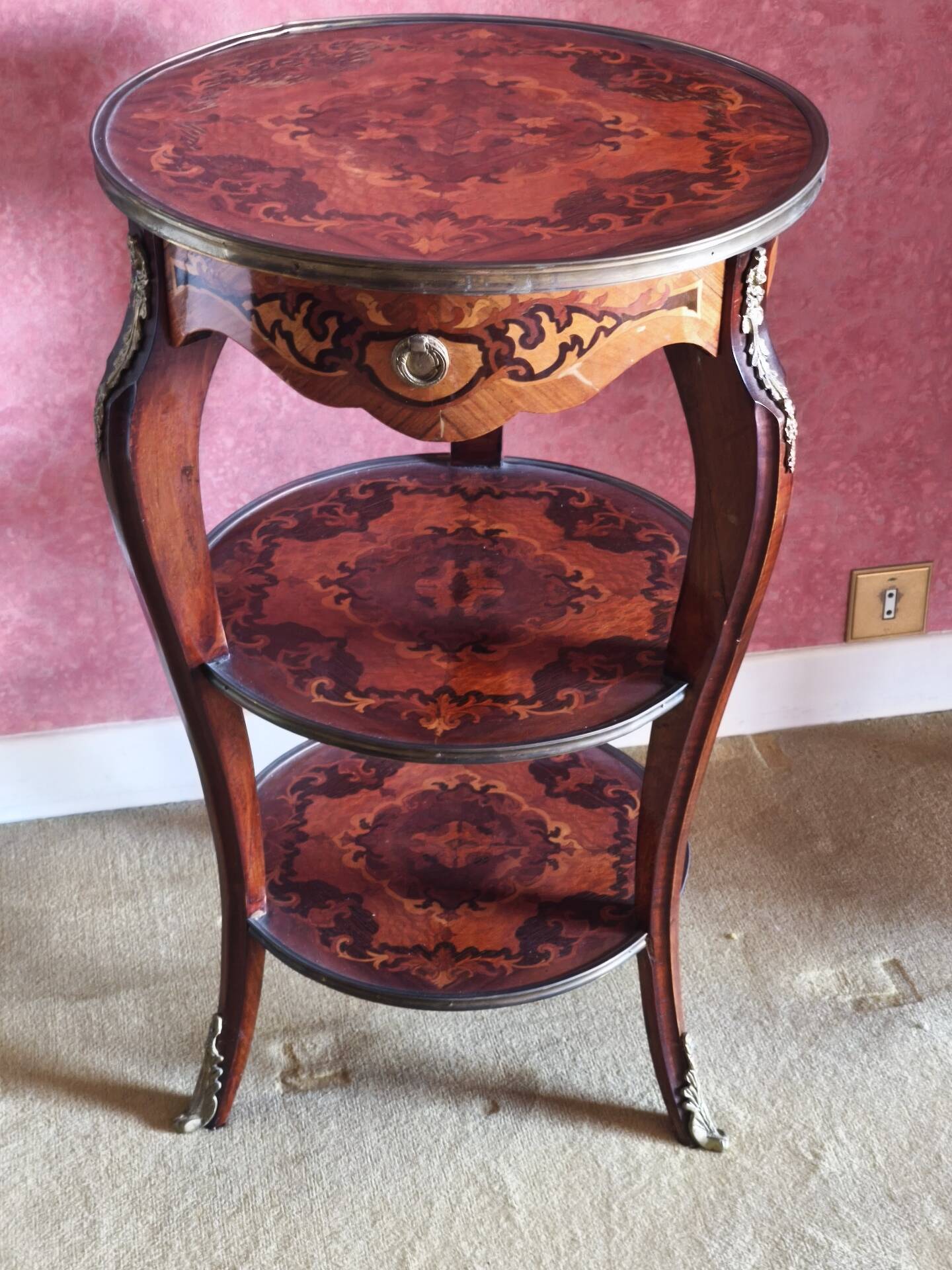 Napoleon III side table with three tiers in marquetry – 19th century