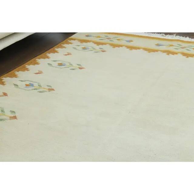 1970s Vintage Turkish Oushak Handmade Wool Cotton Cream Area Rug 171x222