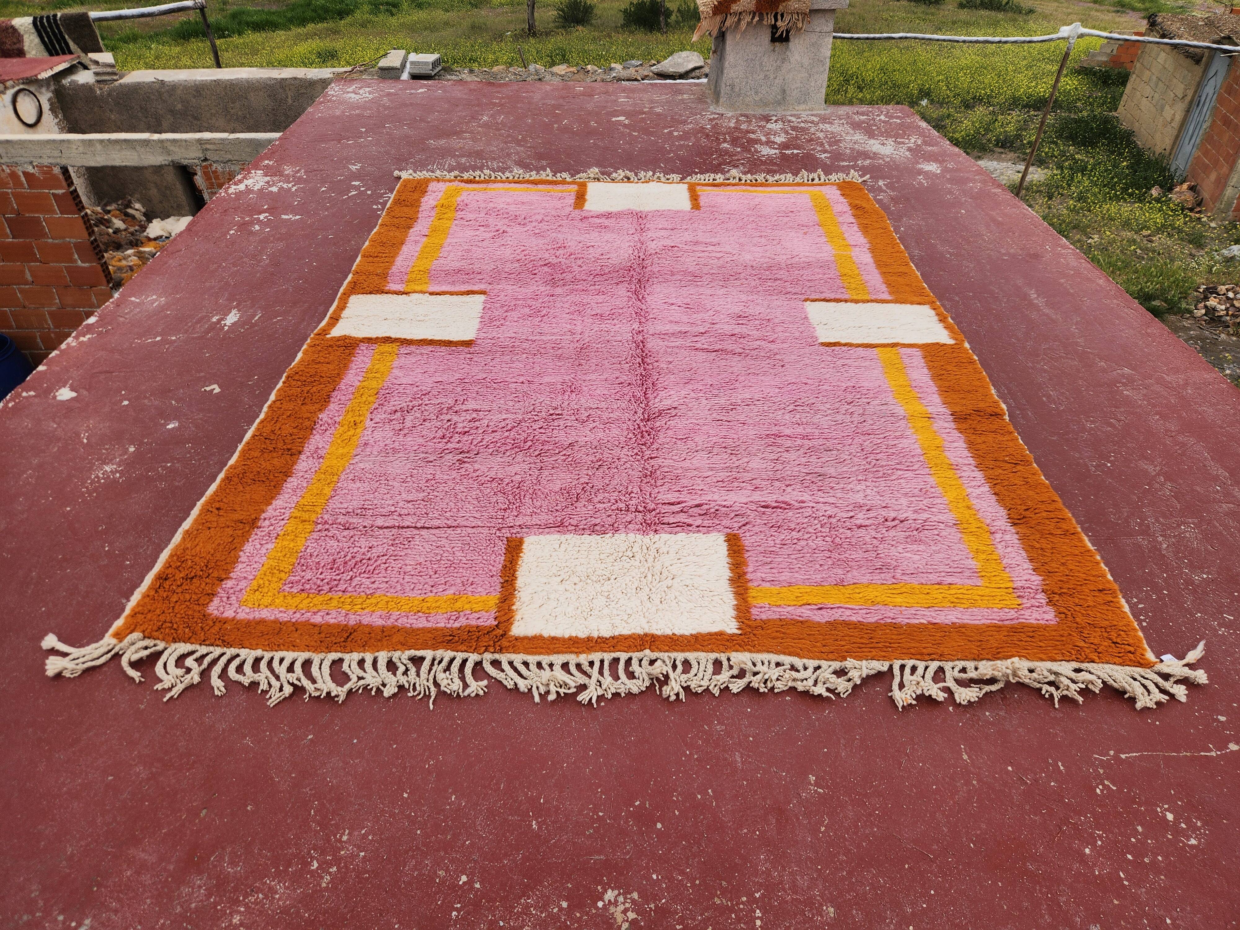 Large pink Berber rug 290x210 cm thick Handmade – Bohemian chic style