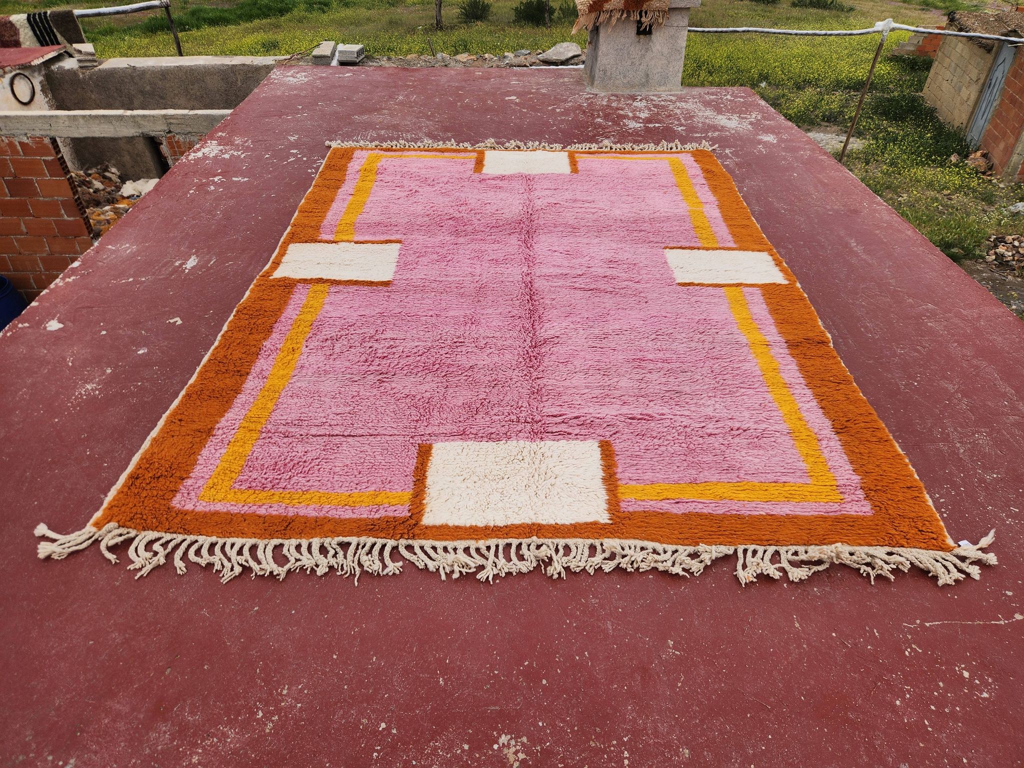 Grand tapis berbère rose 290x210 cm  épaisse Fait main – Style bohème chic