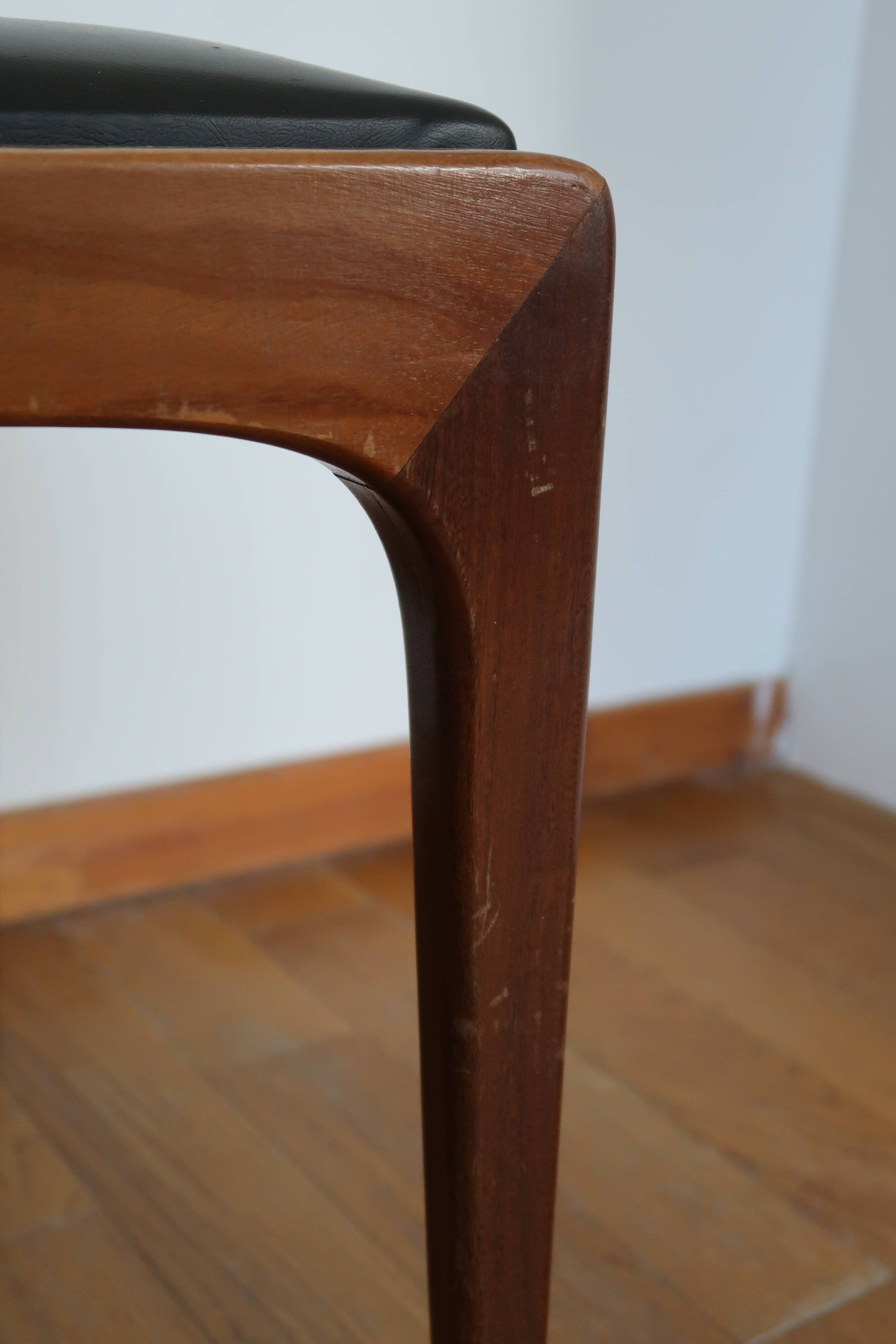 Series of 3 Scandinavian teak and skai chairs