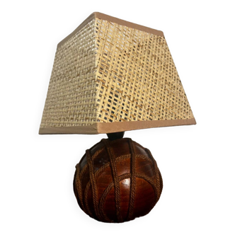 Solid wood ball table lamp with rope decoration
