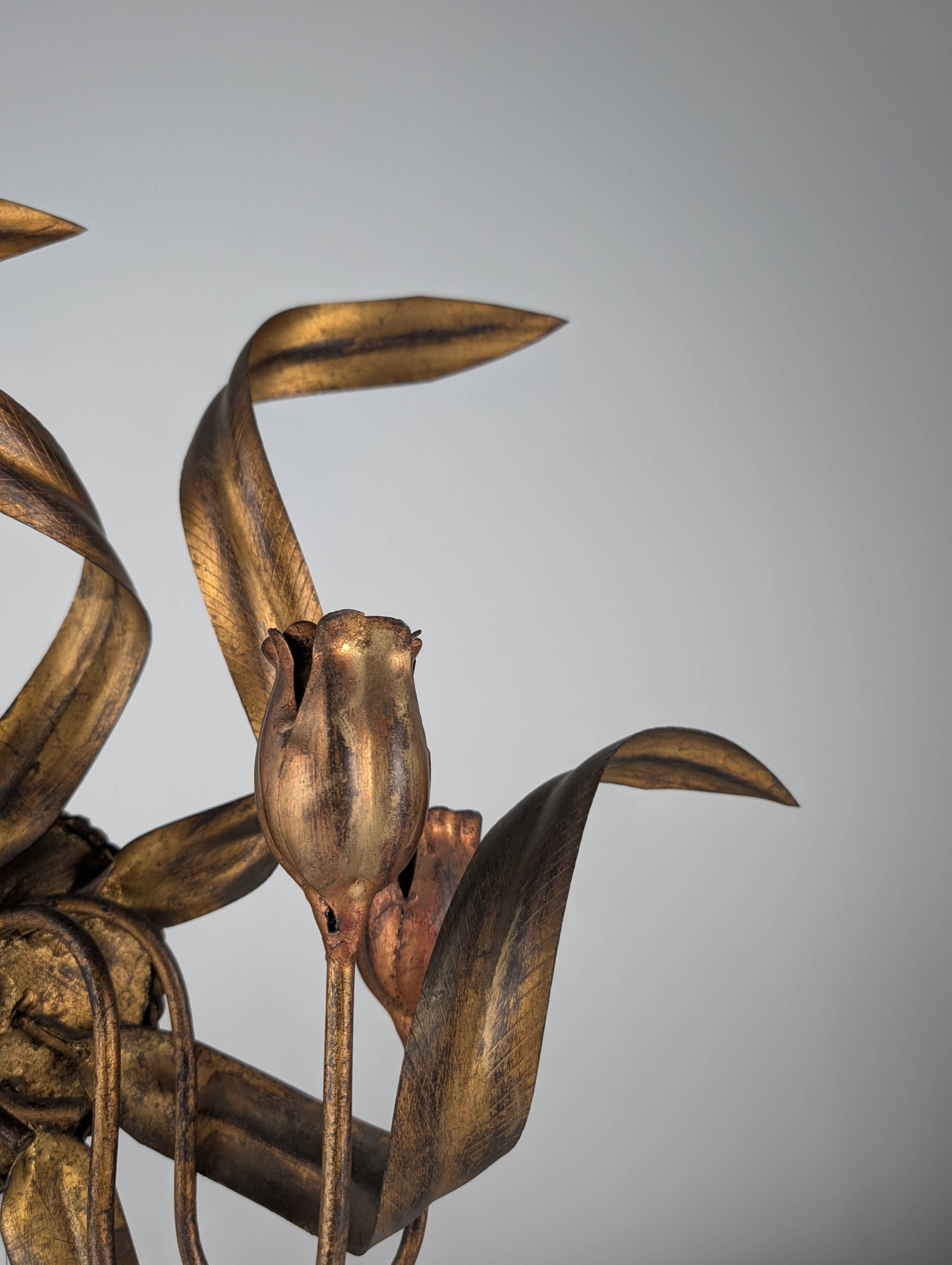 Large Vintage Wall Candelabra with Golden Tulips, 1960s
