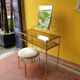 Vintage hairdresser 1950s brass and glass with mirror and matching seat