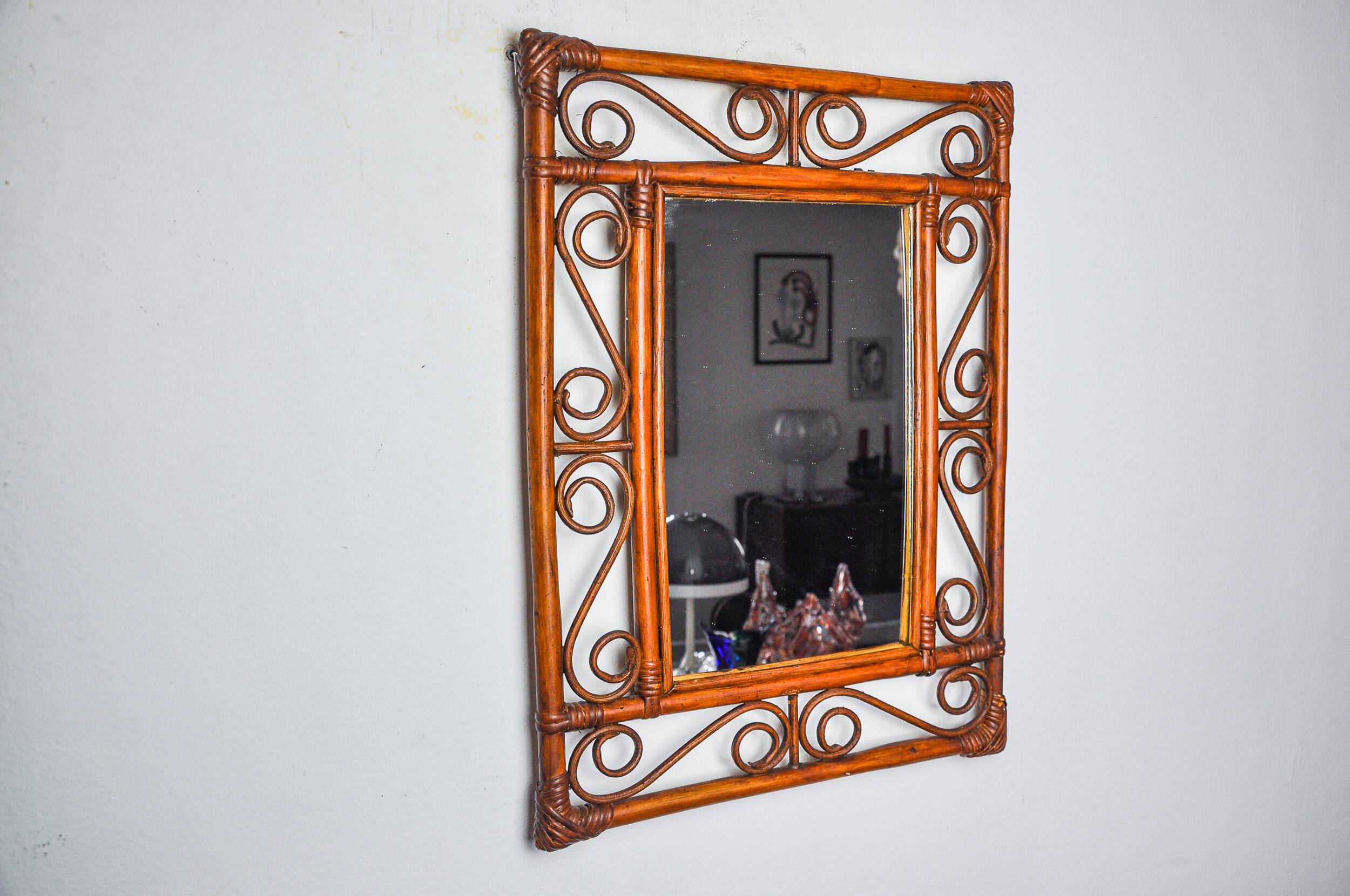 Bamboo mirror by Franco Albini for Bonacina, Italy 1960