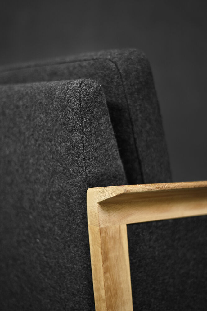 2 vintage oak and felt Danish chaise longues from the mid-century, 1960s.