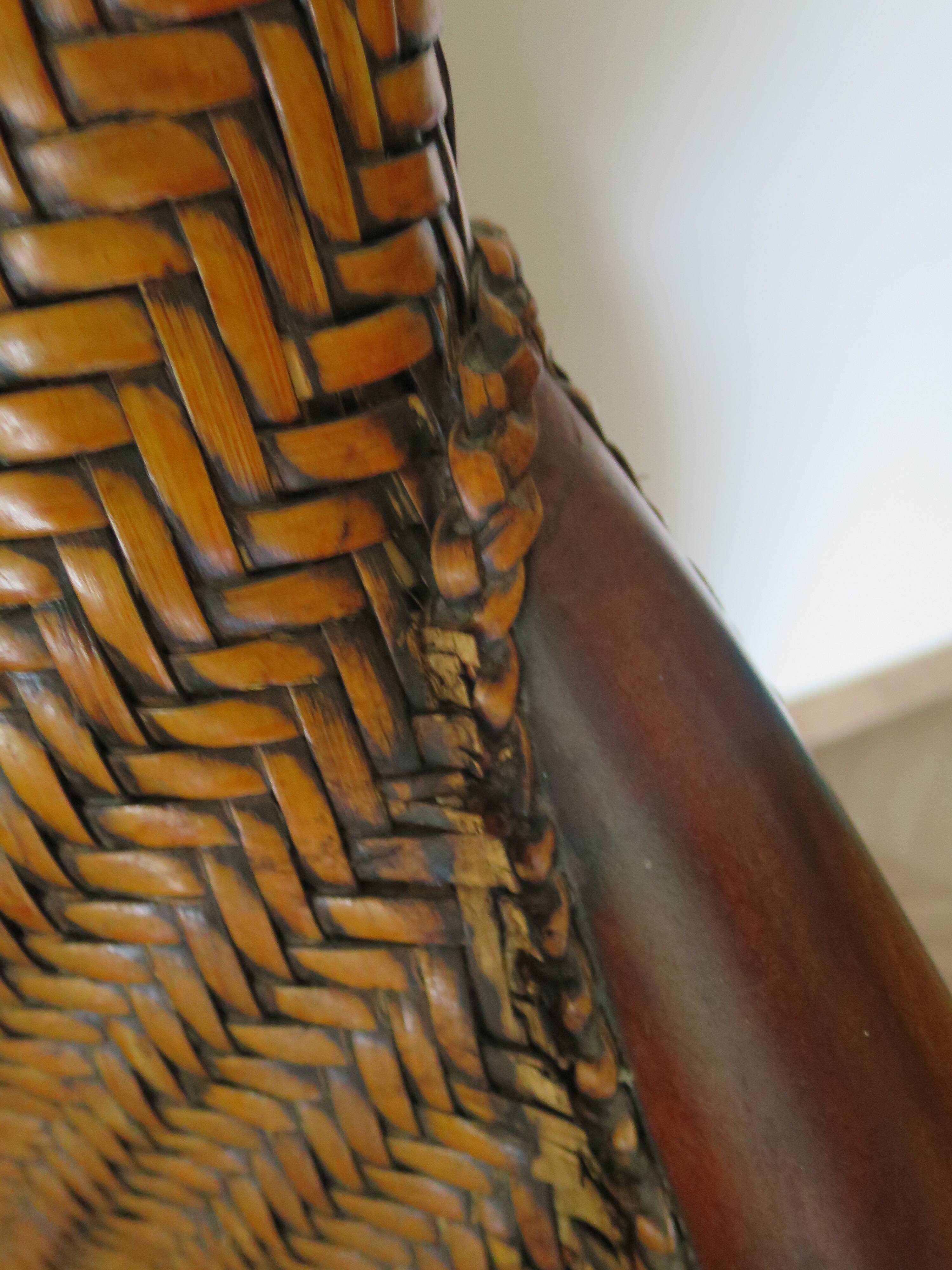 Woven rattan armchair and exotic wood - Colonial style - 1980s