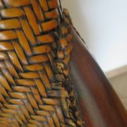 Woven rattan armchair and exotic wood in colonial style, 1980s.
