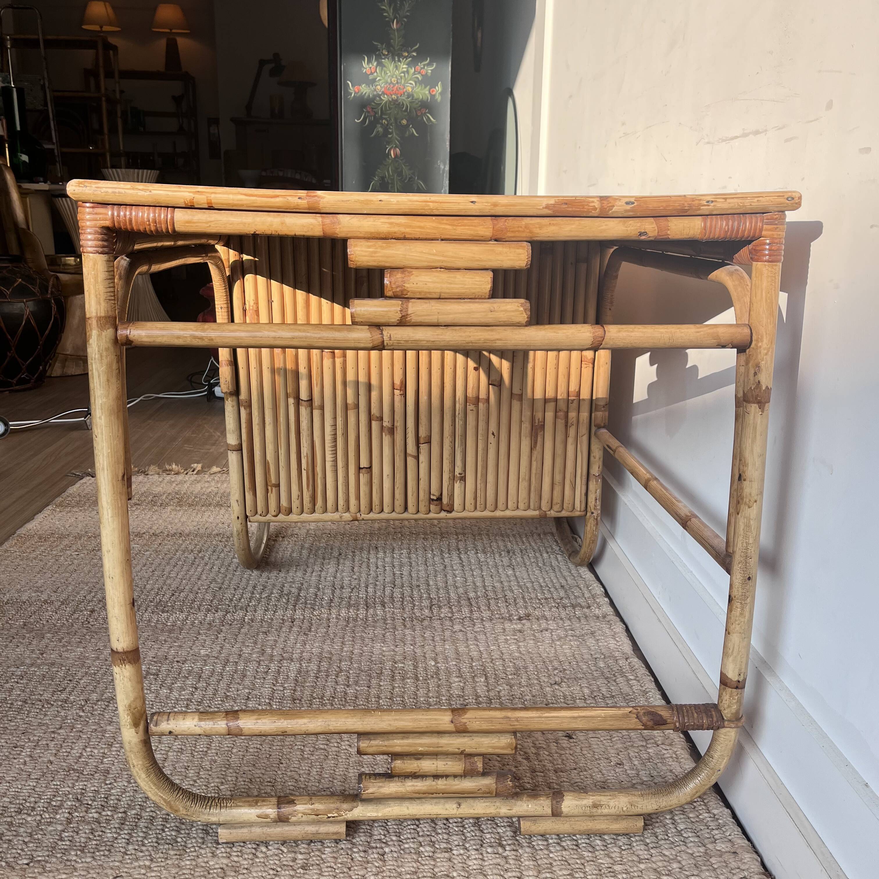 Mid-Century Vintage Bamboo Rattan Desk
