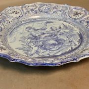 Grand plat en faience bleue Savone Italie 48 cm de diamètre