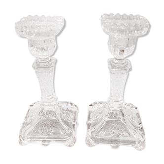 Set of 2 candle holders - molded glass chandeliers