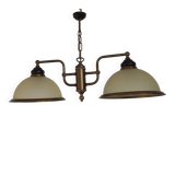 French Mid Century Bronze Effect Metal Double Billiard Light Glass Shades