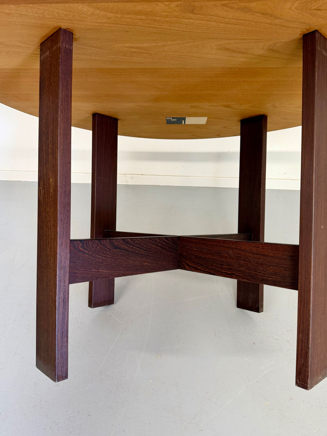 Vintage marquetry wooden table designed by Dieter Waeckerlin for Idealheim an70.