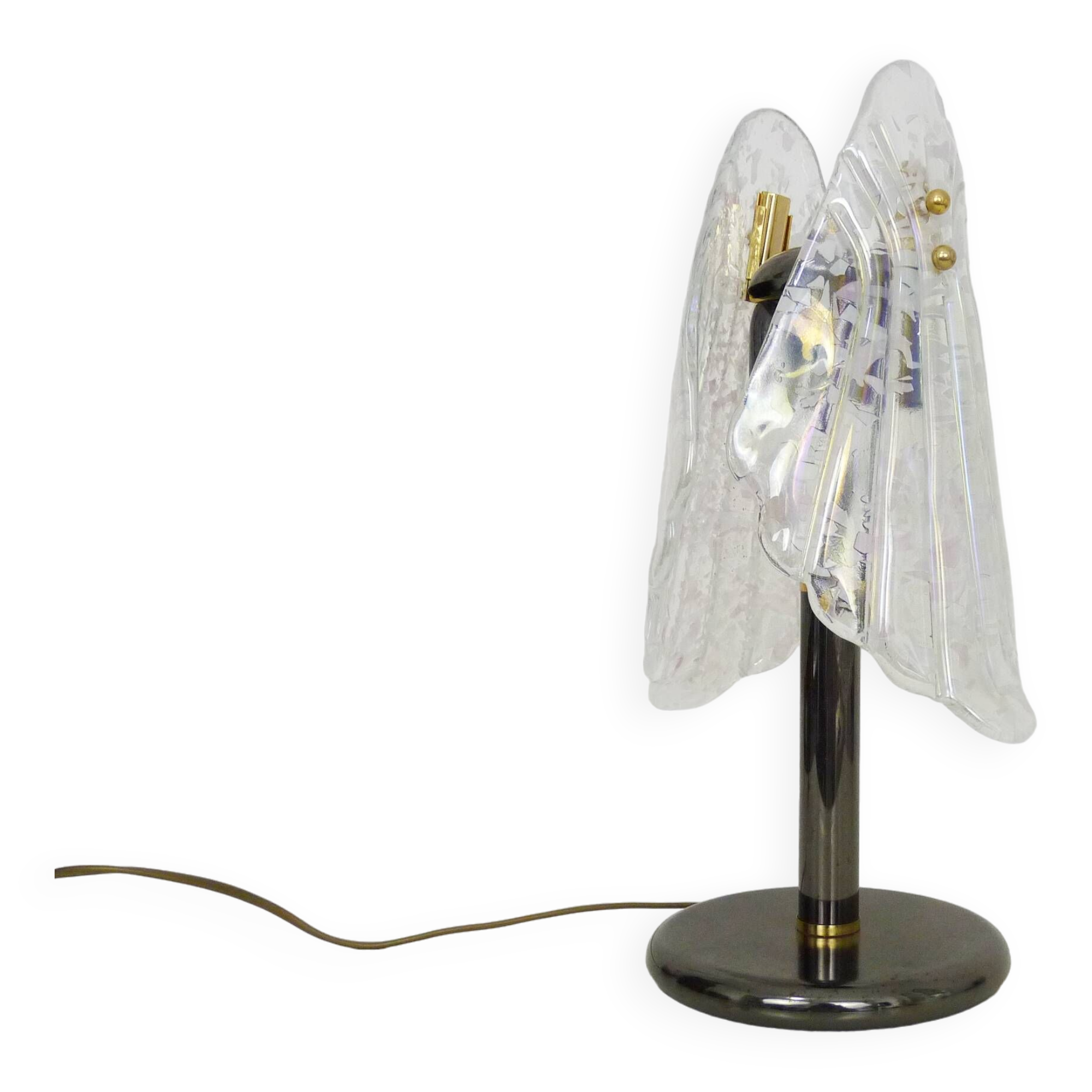 Large foliage table lamp in glass and anthracite gray metal. 80 years