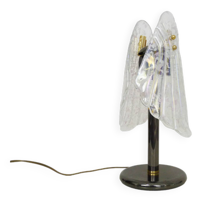Grande lampe de table à feuillage en verre et métal gris anthracite. Années 80