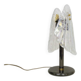 Grande lampe de table à feuillage en verre et métal gris anthracite. Années 80