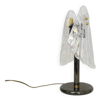Grande lampe de table à feuillage en verre et métal gris anthracite. Années 80