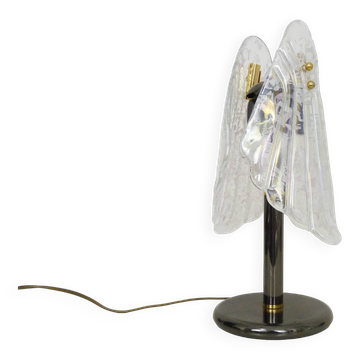 Grande lampe de table à feuillage en verre et métal gris anthracite. Années 80