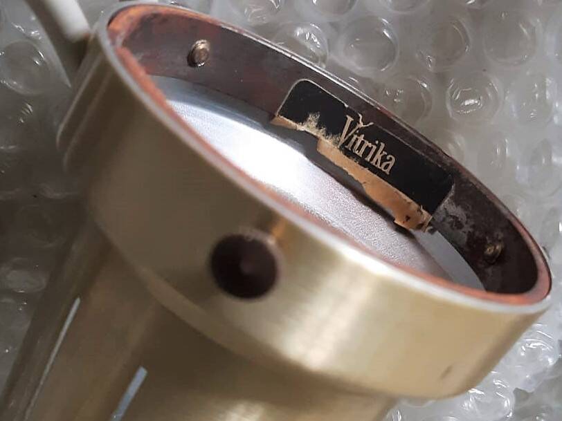 Set of 2 vintage glass & brass icicle pendant lamps for Vitrika, Denmark, 1960's/1970's