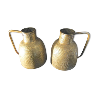 Pitcher - pair of tinned copper pourer qajar persian calligraphy -islamic art