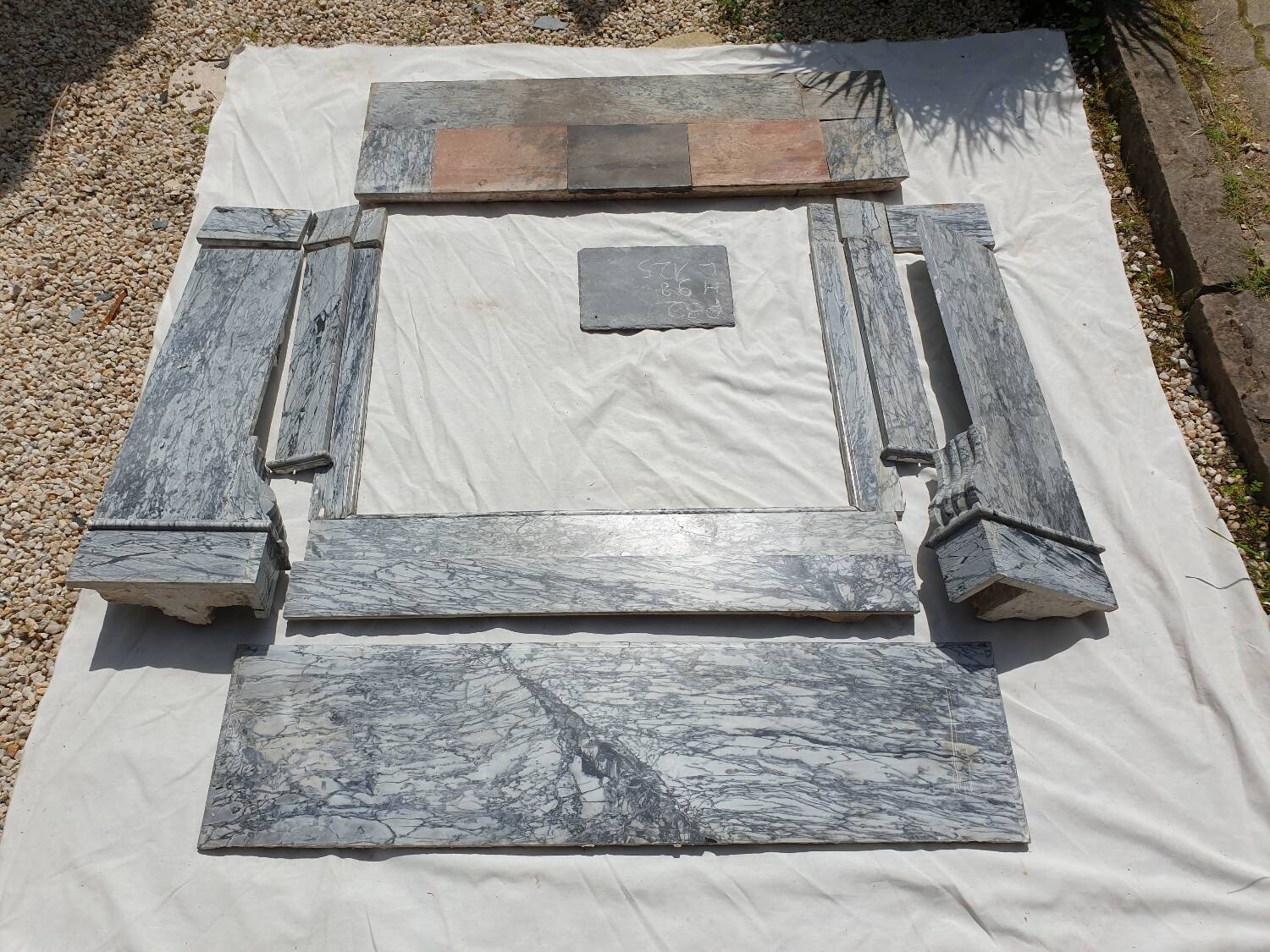 Napoleon III modillion fireplace in gray marble late 19th century