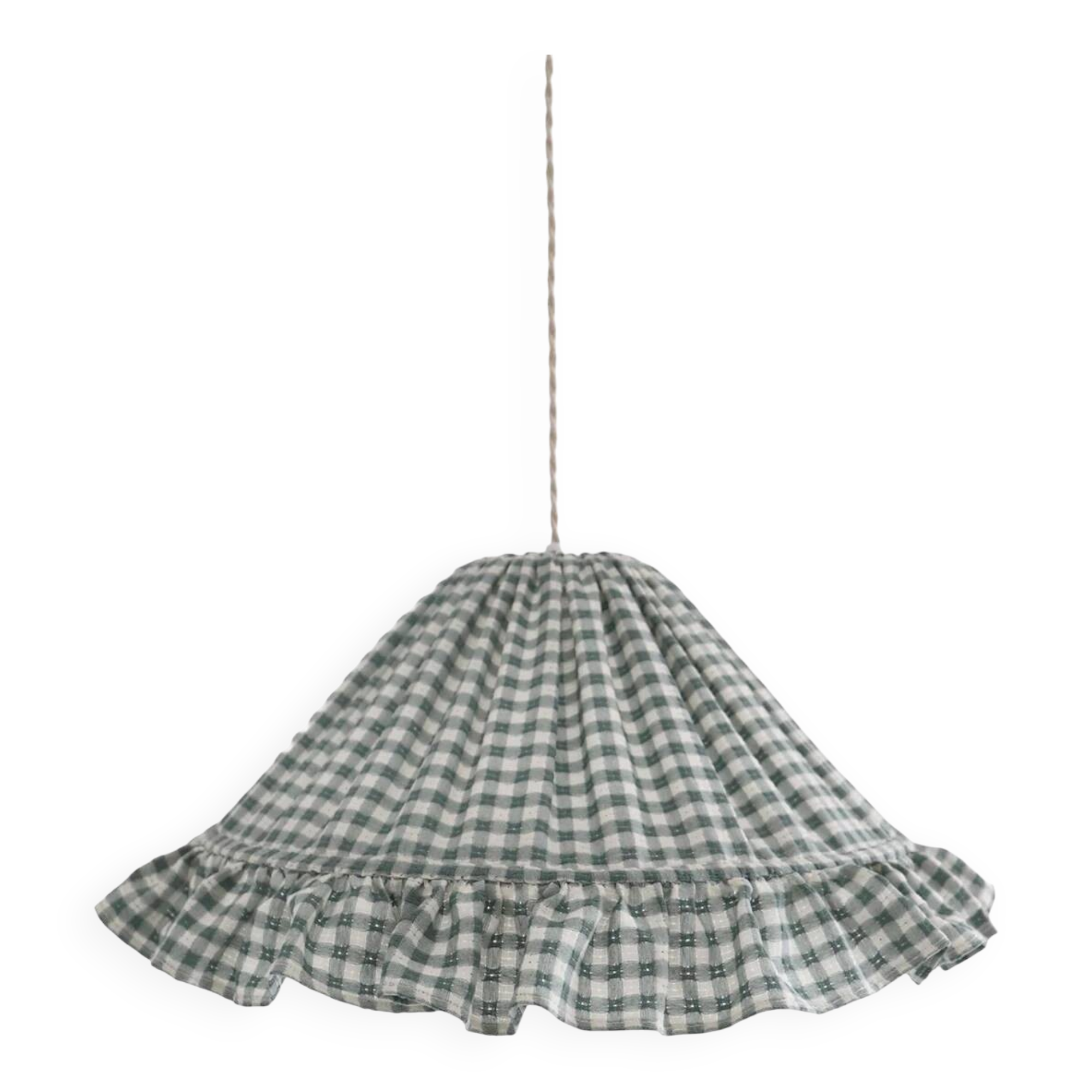 Emilia "small green squares" conical textile suspension with flounce