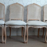 Set of 4 dining chairs in white ceruse wood Louis XV style