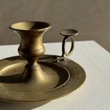 Antique gold hand candlestick with a handle fixed by 3 rivets H8 D13